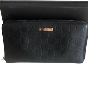 Gucci Black Guccissima Zip Around Long Wallet GG Signature leather